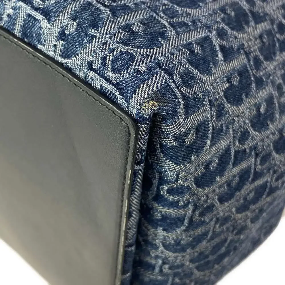 Christian Dior Toujours Bag Large Tote Bag Blue Dark Navy Jacquard Leather